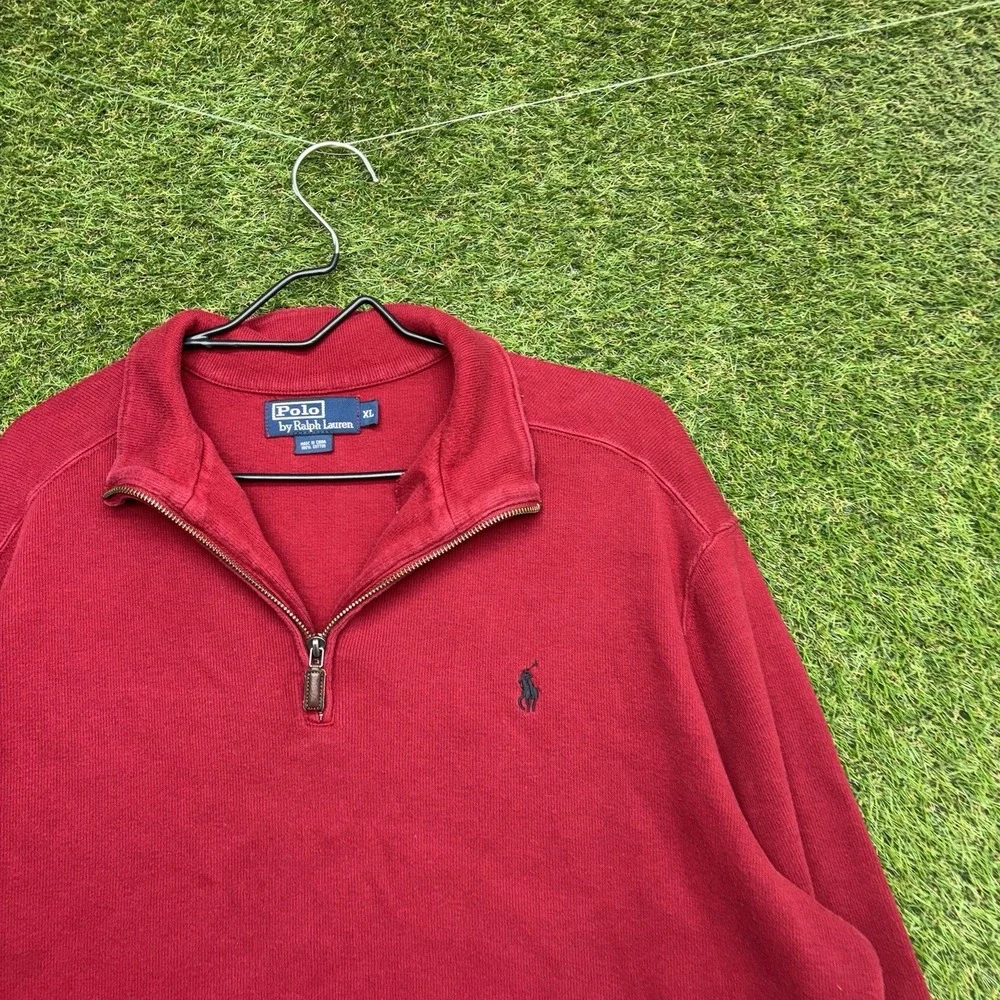 Polo Ralph Lauren Sweater Mens XL 1/4 Quarter Zip Red Pullover 100% Cotton y2k